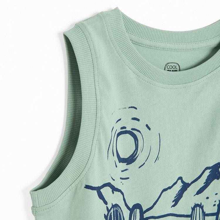 Green sleeveless T-shirt with cactus print