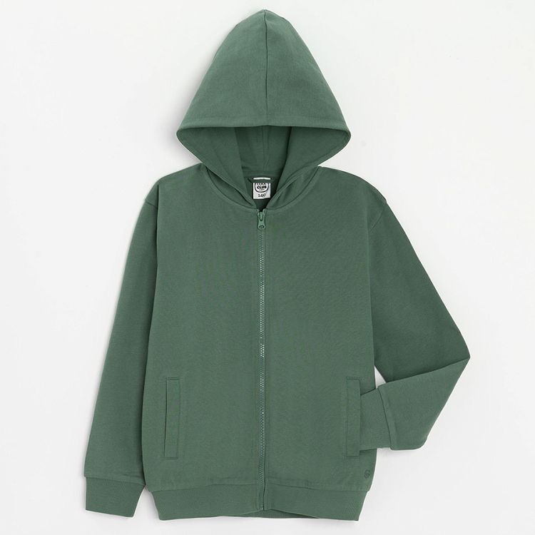 Khaki zip through hooded sweatshirt