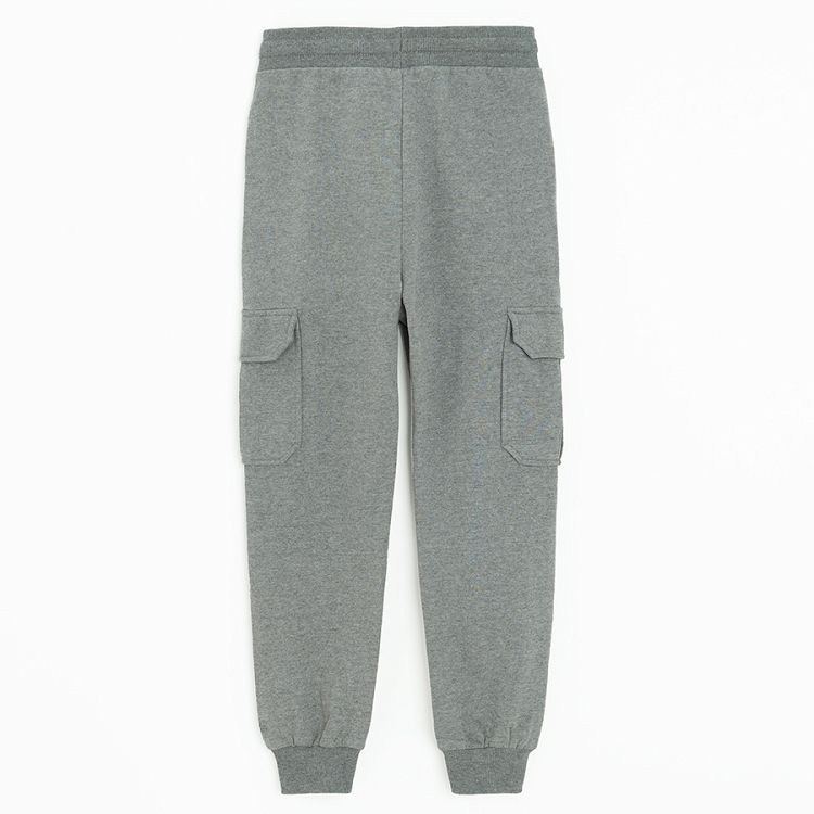 Grey cargo style sweatpants with cord