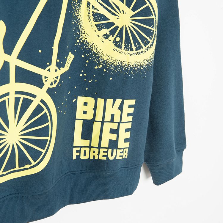 סווטשירט כחול כהה עם הדפס 'BIKE LIFE FOREVER'