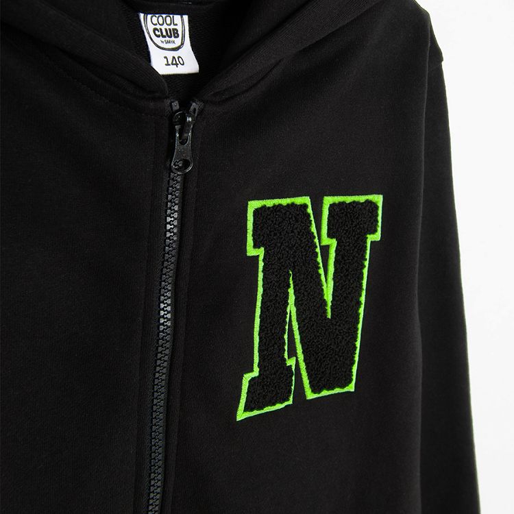 Black zip through hooded sweatshirt with N print