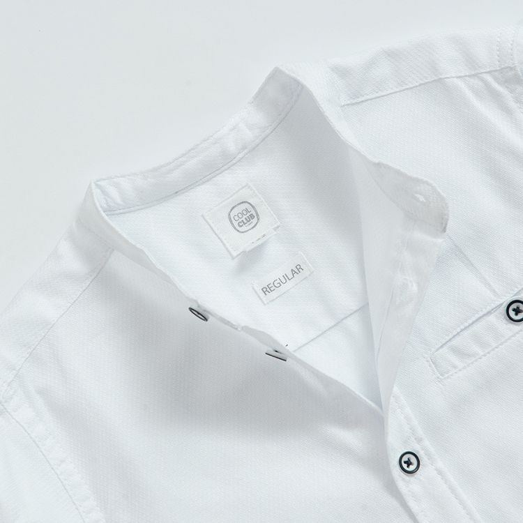 White button down long sleeve shirt with mao collar