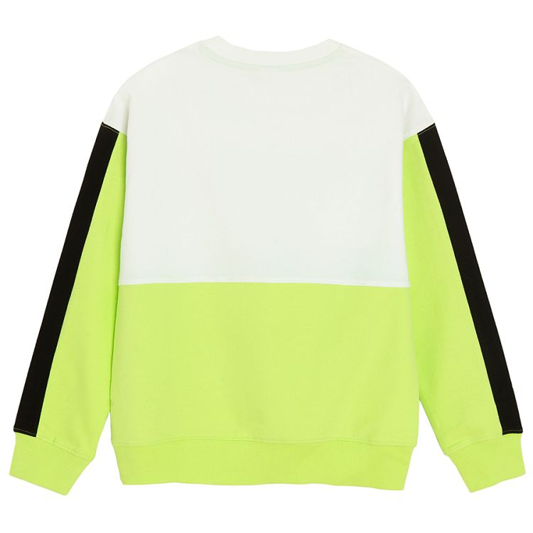 White, green and black sweatshirt