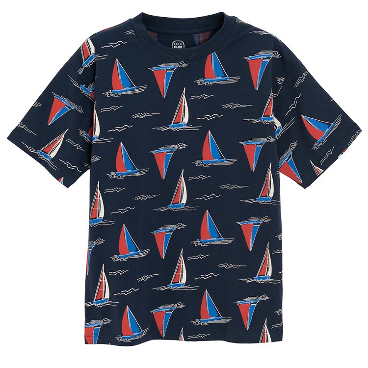 Navy blue T-shirt with boats print