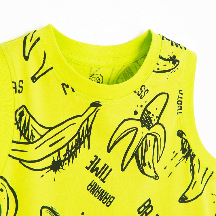 Fluo yellow sleeveless T-shirt with bananas print