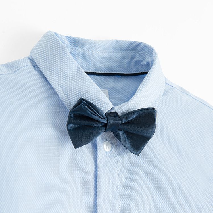 Blue long sleeve button down shirt with blue bow tie- 2 pieces