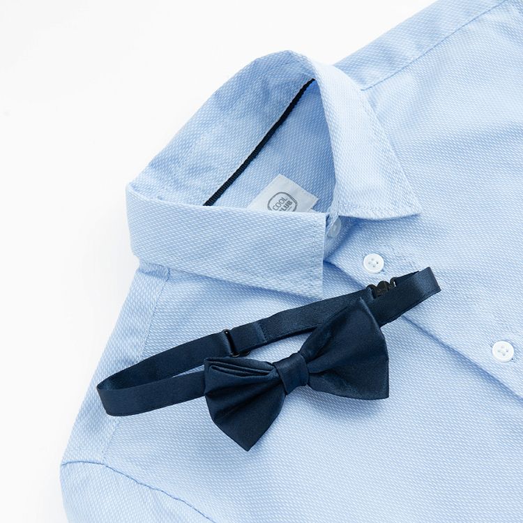 Blue long sleeve button down shirt with blue bow tie- 2 pieces