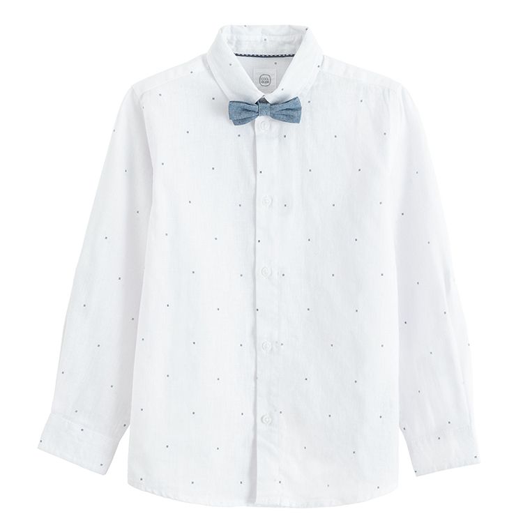 White long sleeve button down shirt with blue bow tie- 2 pieces