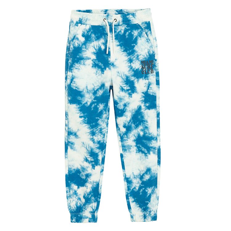 Blue tie dye jogging pants with cord