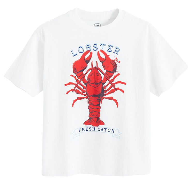 White T-shirt with Lobster print