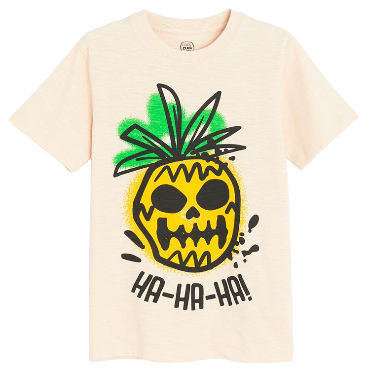 Beige T-shirt with pineapple print HAHAHA