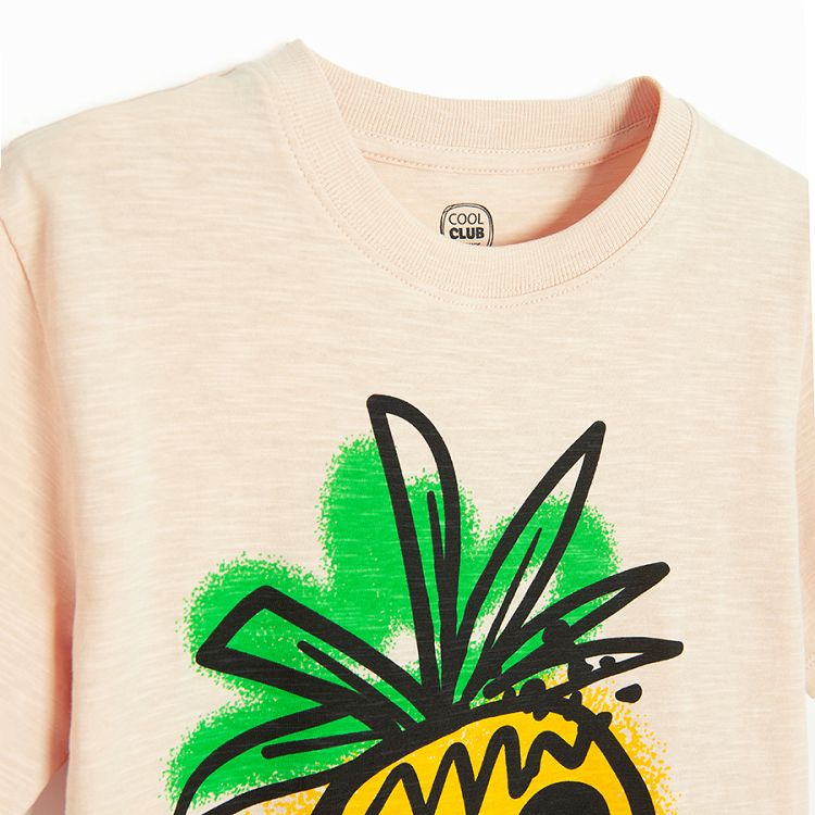 Beige T-shirt with pineapple print HAHAHA