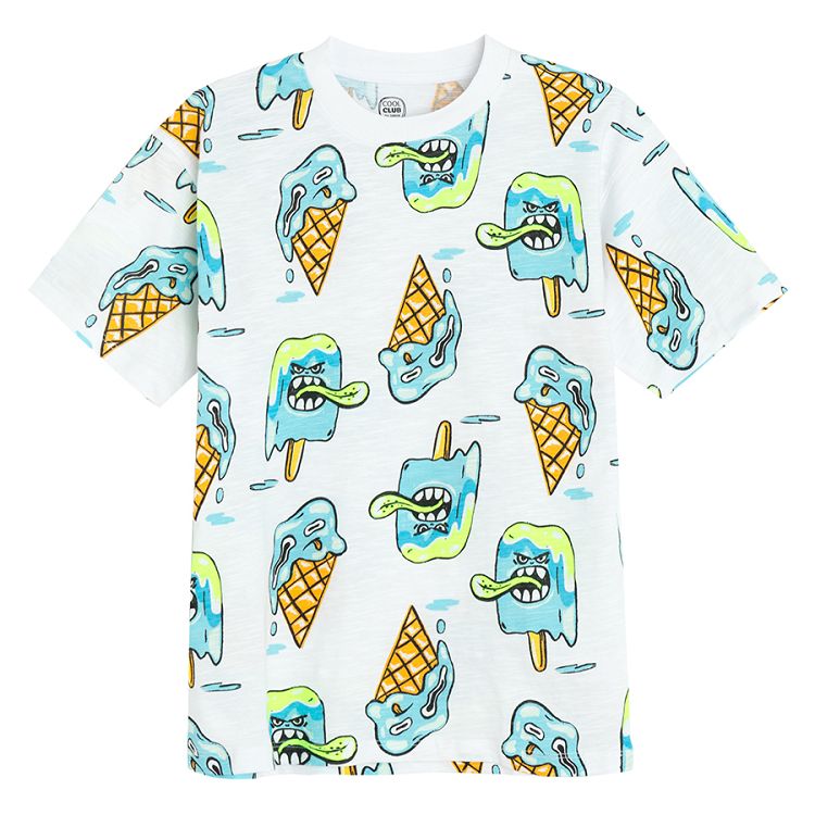 White T-shirt with melting ice- cream print