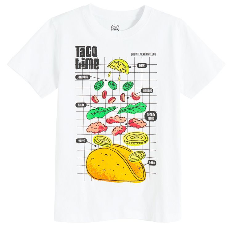 White T-shirt with Taco Time print