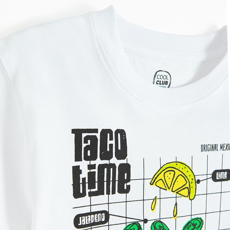 White T-shirt with Taco Time print