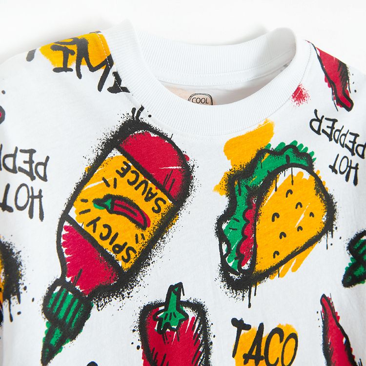 White T-shirt with Taco Time print