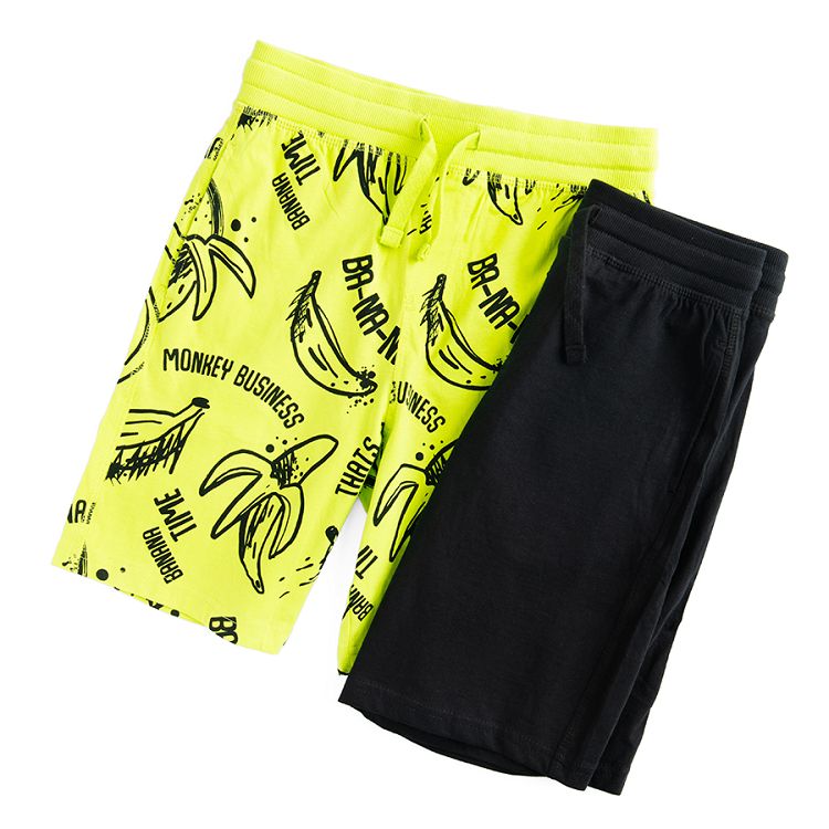 Black and yellow shorts with banana print- 2 pack