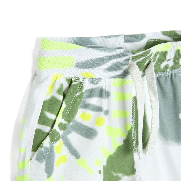 Green tie dye shorts with cord on the waist