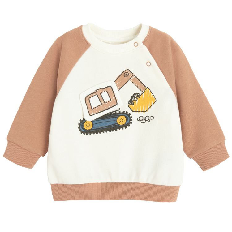 Brown sweatshirt with trucks print and brown sweatpants set- 2 pieces