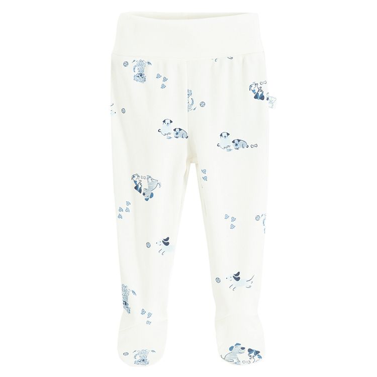 White and ecru footed leggings with dogs print- 2 pack