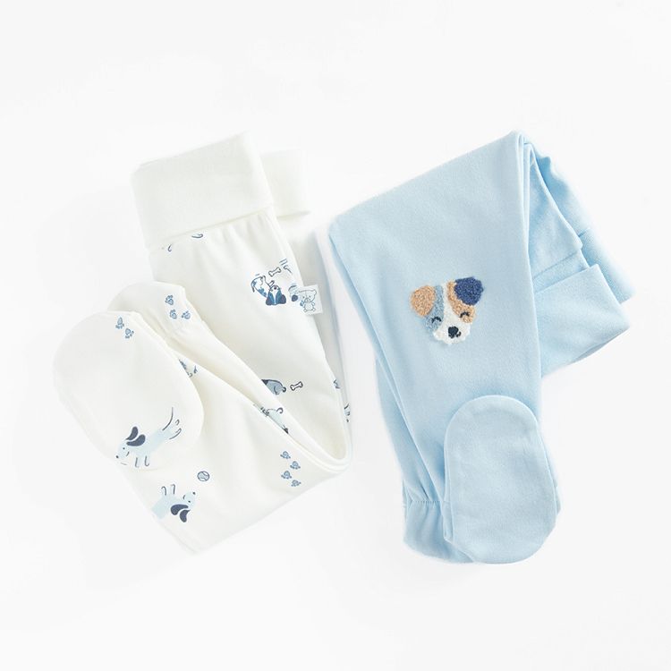 White and ecru footed leggings with dogs print- 2 pack