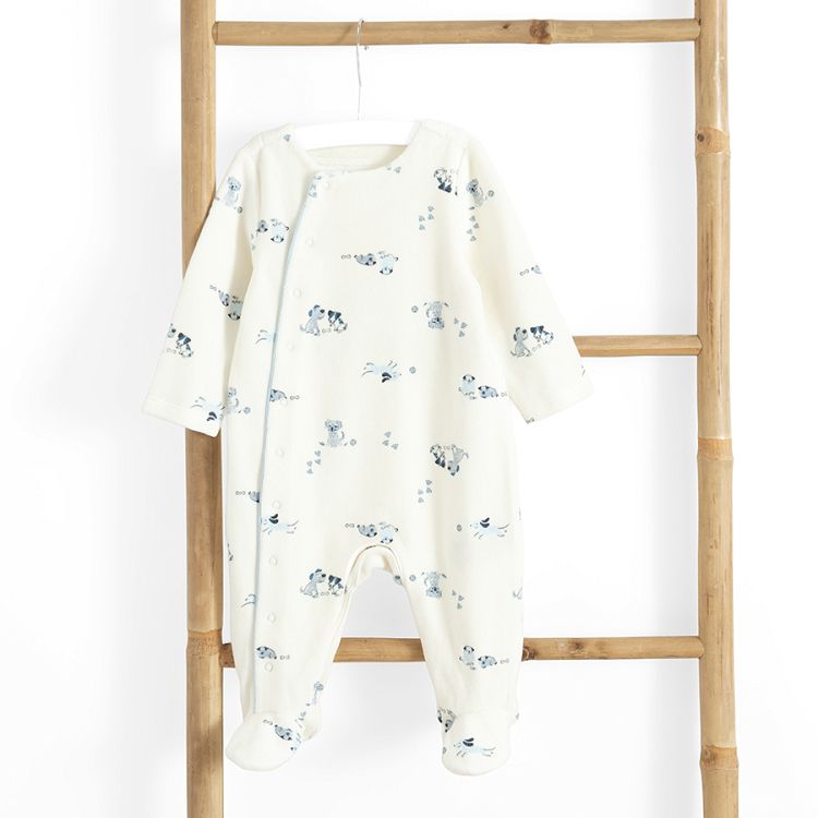 Ecru footed overall with dogs print