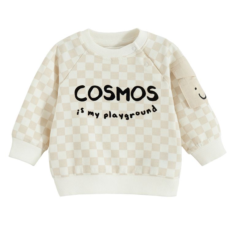 סווטשירט בגווני בז׳ עם הדפס 'COSMOS is my playground'