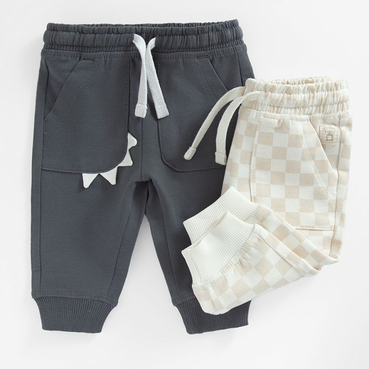 Checked and grey jogging pants- 2 pack