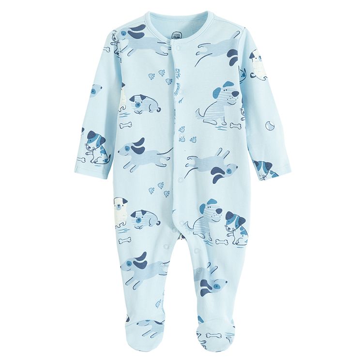 Blue and ecru footed overalls with dogs print- 2 pack