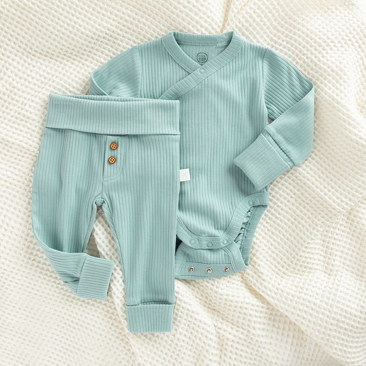 Blue  long sleeve bodysuit and footeless leggings set - 2 pieces