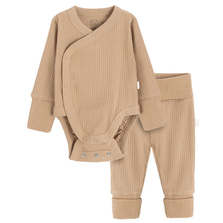 Brown long sleeve bodysuit and footeless leggings set - 2 pieces