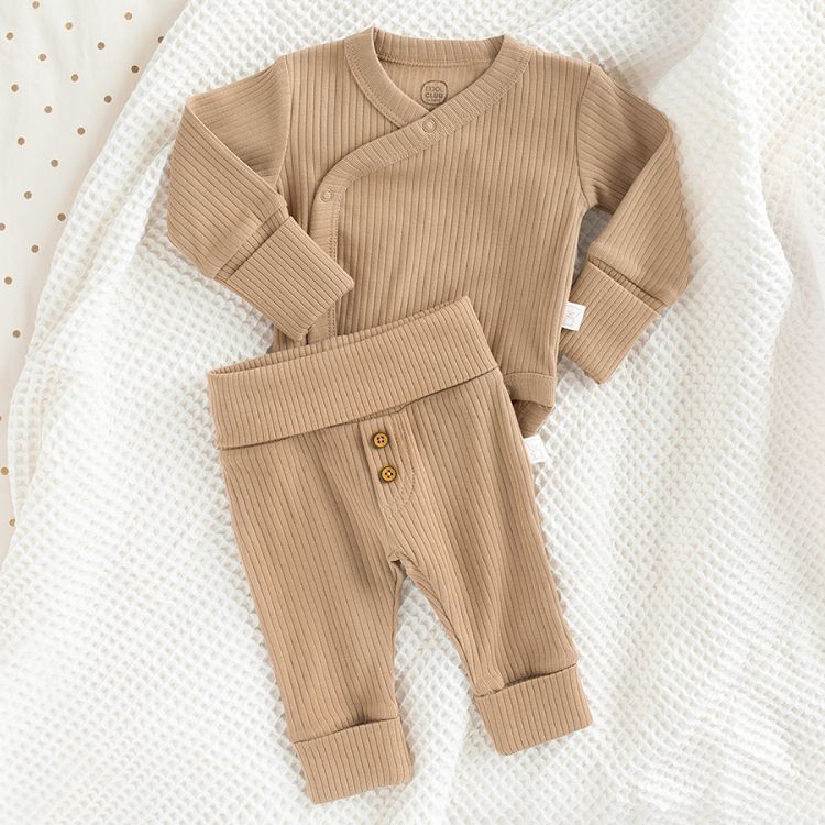 Brown long sleeve bodysuit and footeless leggings set - 2 pieces