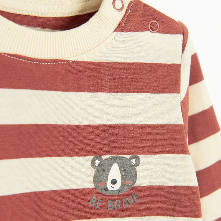 Striped long sleeve blouse with bear print