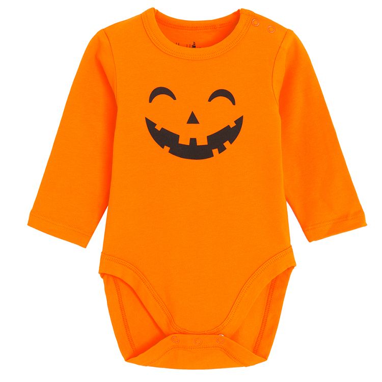 Orange long sleeve bodysuit with Halloween print