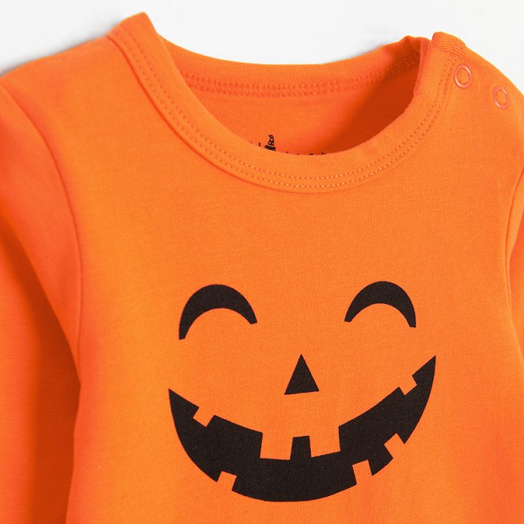 Orange long sleeve bodysuit with Halloween print