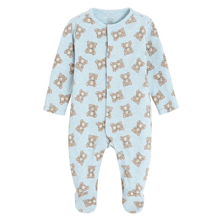 Brown and blue with bears print footed long sleeve overalls- 2 pack