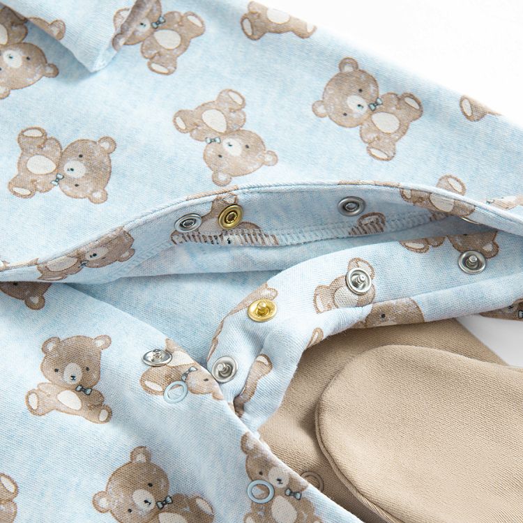 Brown and blue with bears print footed long sleeve overalls- 2 pack