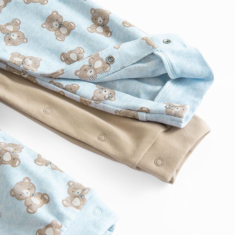 Brown and blue with bears print footed long sleeve overalls- 2 pack