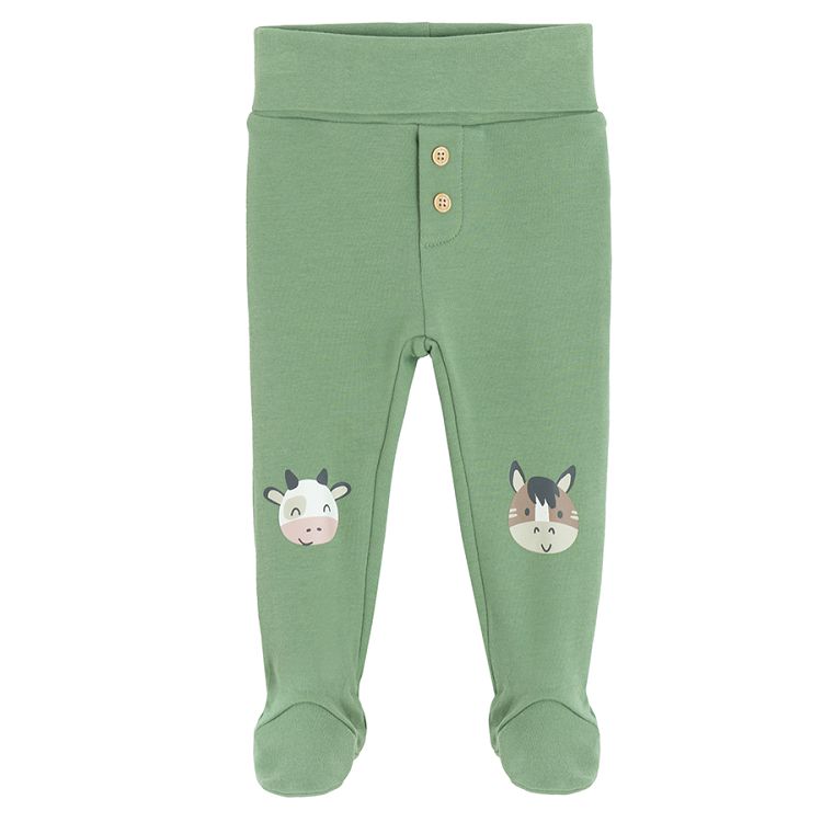 Greek and light brown footed leggings with farm animals print- 2 pack