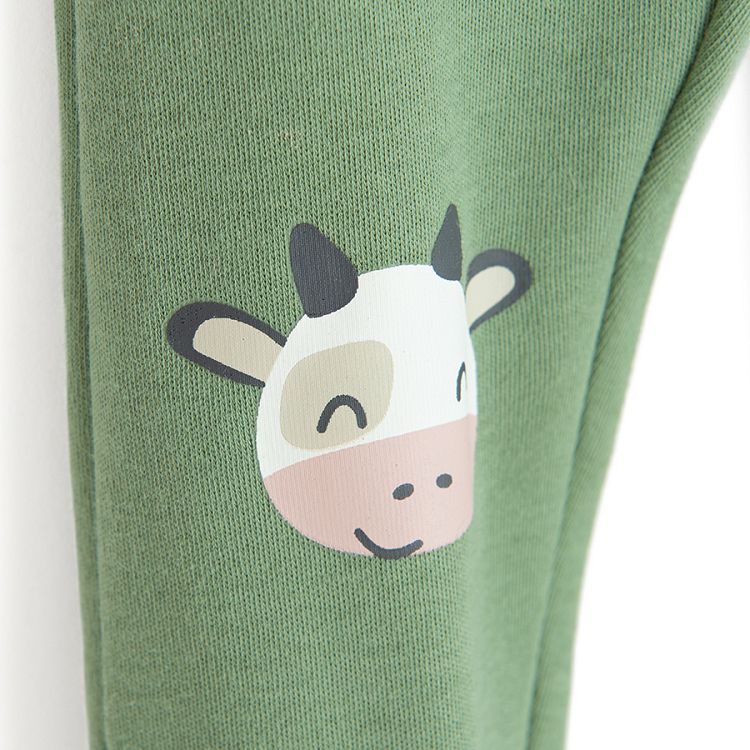 Greek and light brown footed leggings with farm animals print- 2 pack