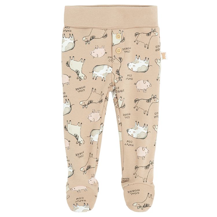 Greek and light brown footed leggings with farm animals print- 2 pack