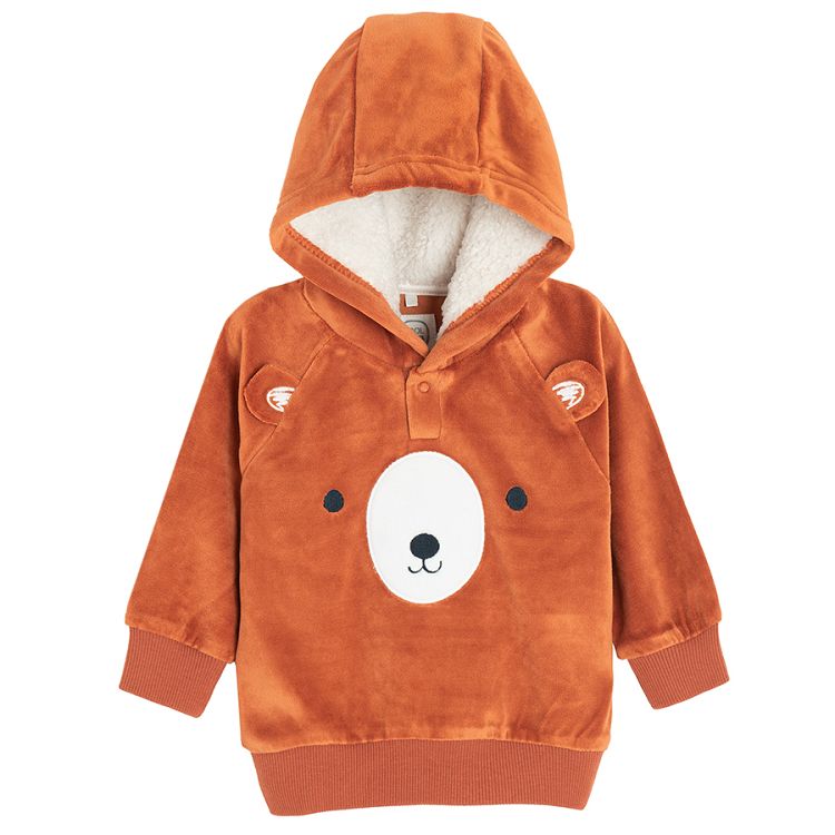 Brown hooded sweatshirt with bear print