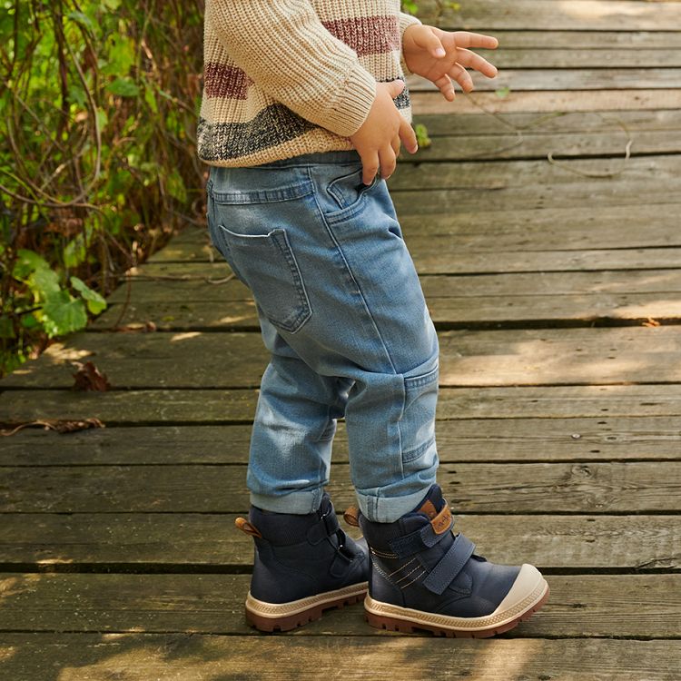 Denim trousers with small bear print