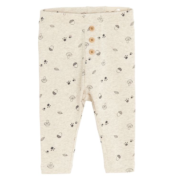 Light grey with mushrooms print and brown joggers- 2 pack