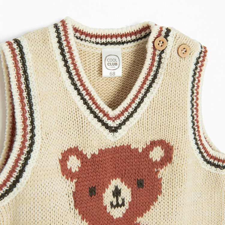 Ecru vest with bear print