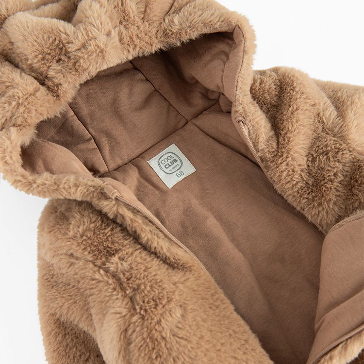 Beige hooded pramsuit with bears ears