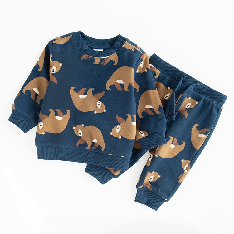 Blue with bears print jogging set, sweatshirt and jogging pants- 2 pieces