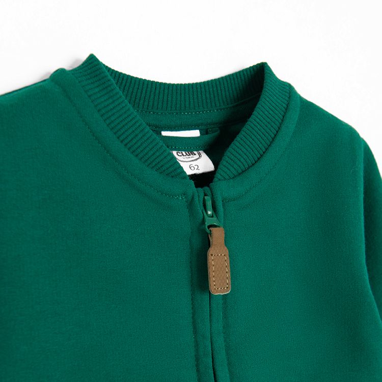 Green zip through sweatshirt with raindeer and Santa print