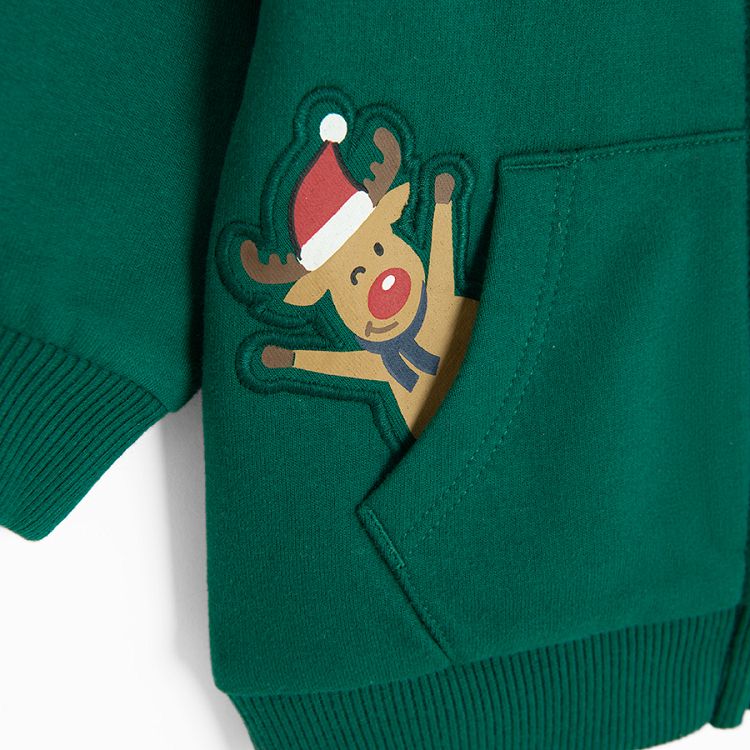 Green zip through sweatshirt with raindeer and Santa print