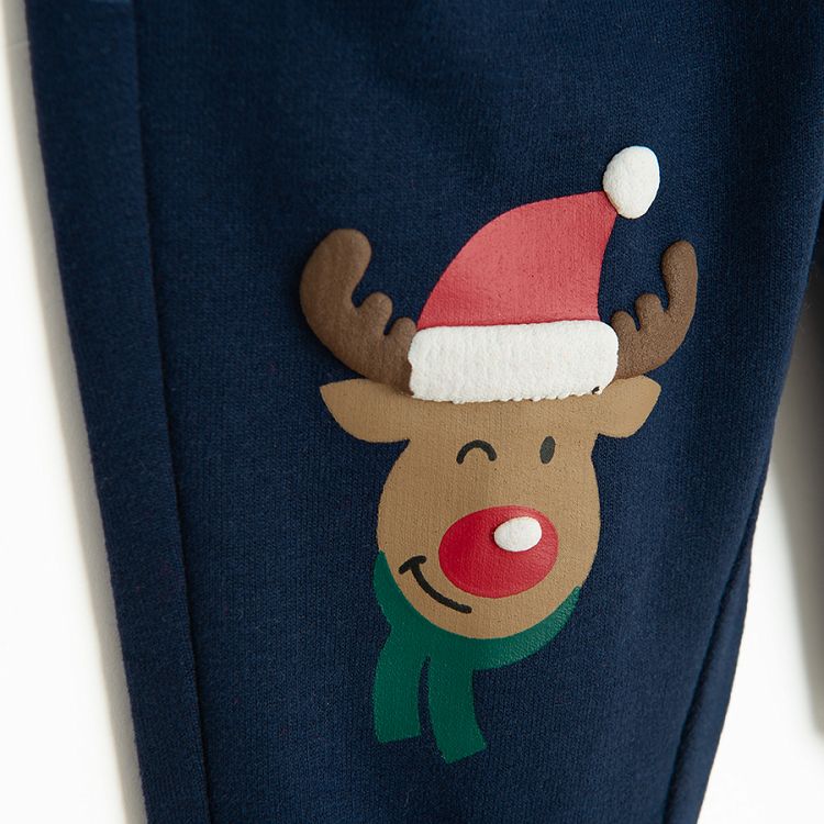 Blue jogging pants with santa and raindeer print